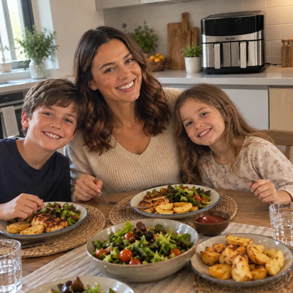 Famiglia che gusta un pasto preparato con Airello
