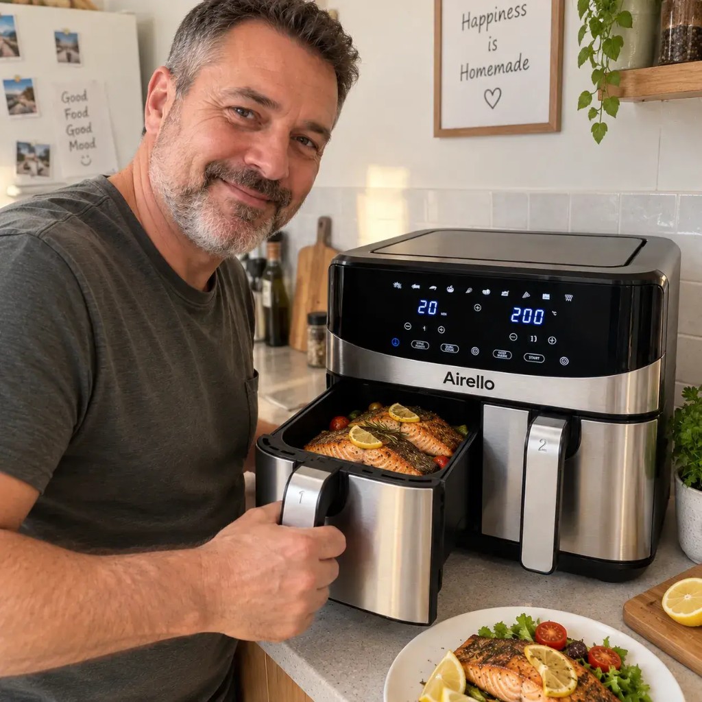 Cliente che cucina salmone con Airello friggitrice doppia